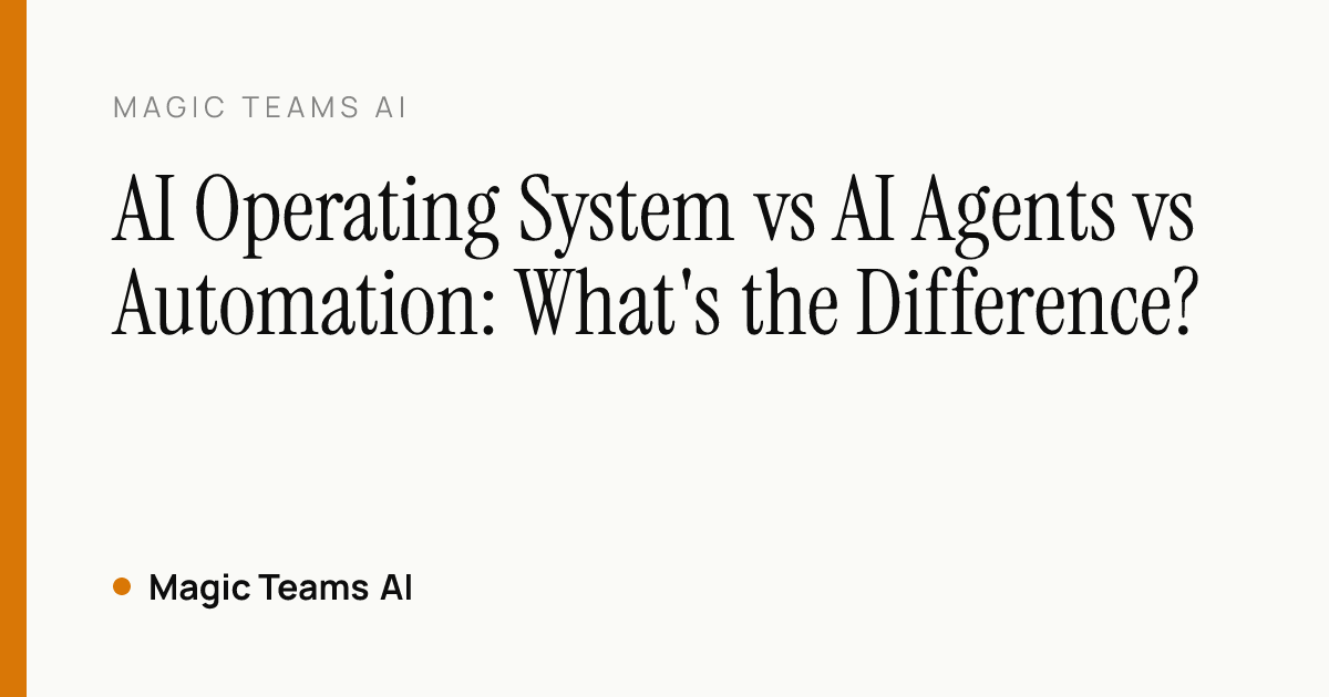 AI Operating System vs AI Agents vs Automation: What's the Difference? — Magic Teams AI editorial cover