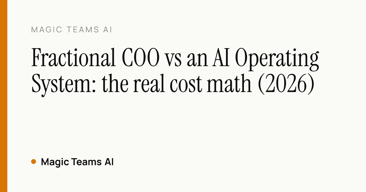 Fractional COO vs an AI Operating System: the real cost math (2026) — Magic Teams AI editorial cover
