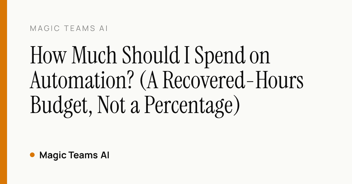 How Much Should I Spend on Automation? (A Recovered-Hours Budget, Not a Percentage) — Magic Teams AI editorial cover