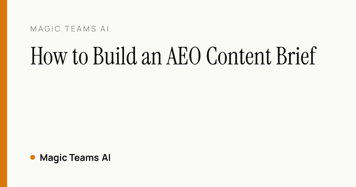 AEO content brief template showing six sections with quality gates