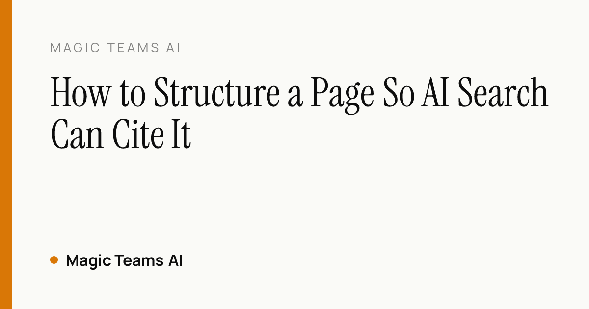 Before and after page anatomy showing answer-first structure with labeled sections for citations