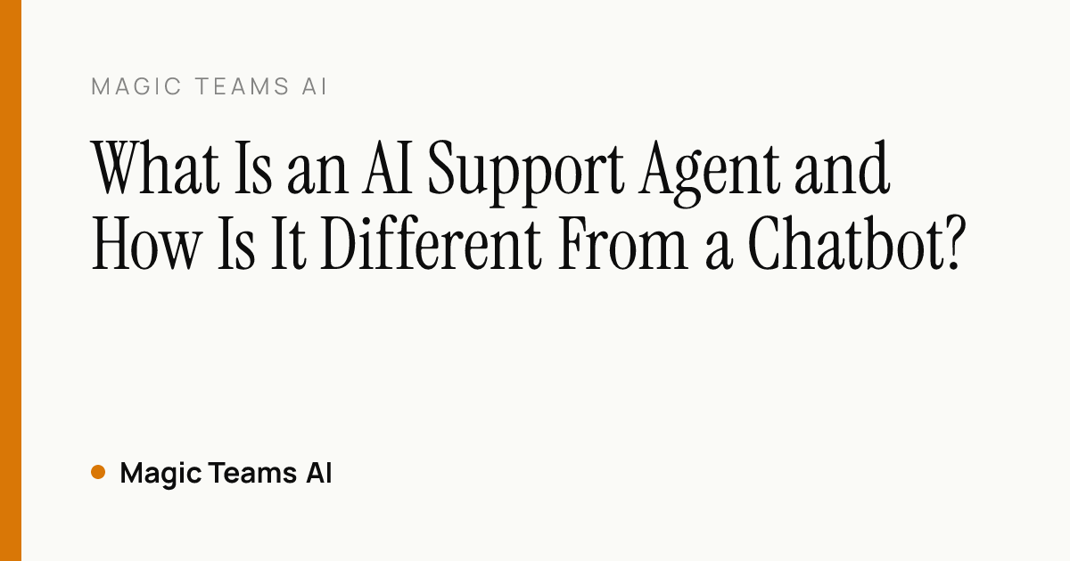 What Is an AI Support Agent and How Is It Different From a Chatbot? — Magic Teams AI editorial cover