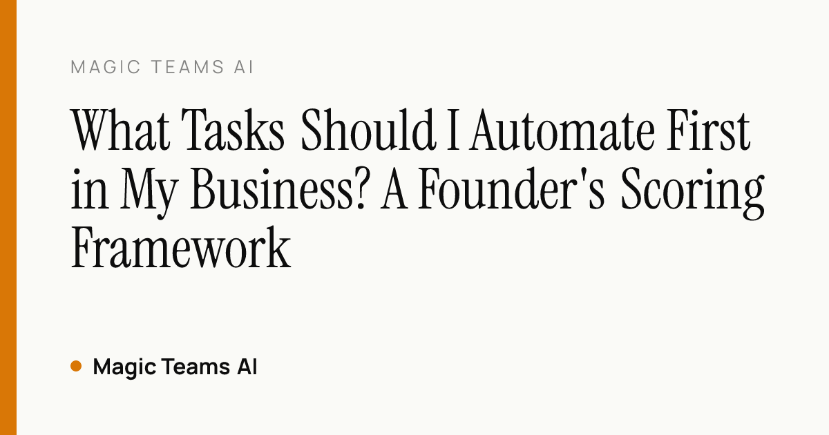 What Tasks Should I Automate First in My Business? A Founder's Scoring Framework — Magic Teams AI editorial cover
